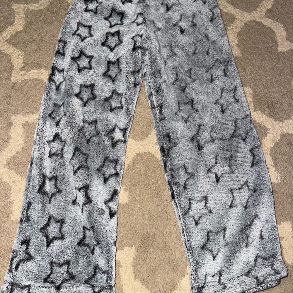 Gray and Black Starry Pajama Bottoms Plush Loungewear